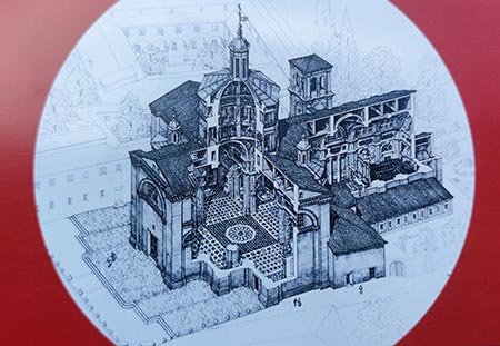 La cartolina con il disegno in sezione della Basilica di Santa Maria di Campagna 