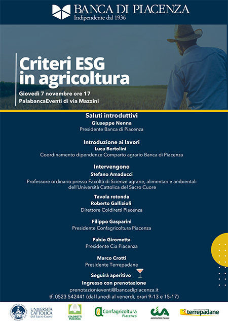 Criteri ESG in agricoltura: tavola rotonda al PalabancaEventi