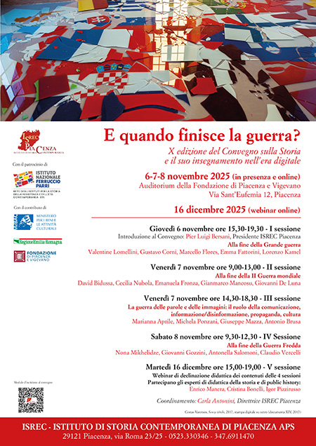 Isrec Piacenza: dal 6 all'8 novembre il convegno «E quando finisce la guerra?»