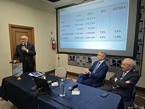 Il presidente Giuseppe Nenna a Cortemaggiore seduti il vicedirettore Pietro Boselli e il direttore Angelo Antoniazzi